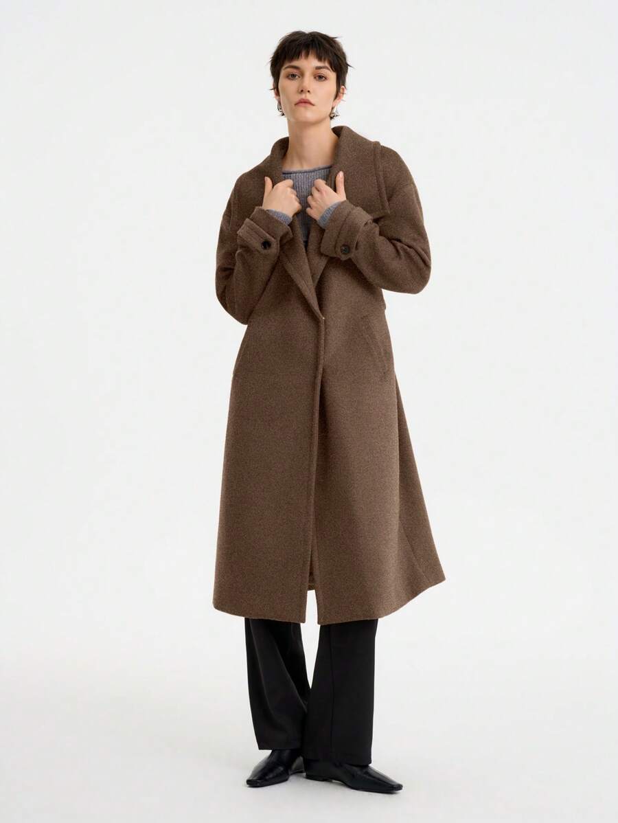 SHEIN Clasi Women's Minimalist Oversized Lapel Coat - Brown - View 1