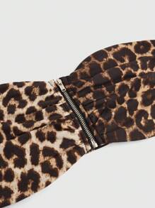 ROMWE Kawaii Conjunto a juego de top corto halter y falda con estampado de leopardo Y2K para mujer - Negro - Ver 3