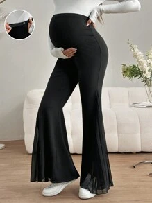SHEIN Maternity Wide Leg Velvet Pants - Black - View 1