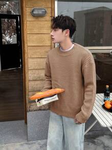 Claim Dot 男士休闲纯色落肩毛衣，秋冬