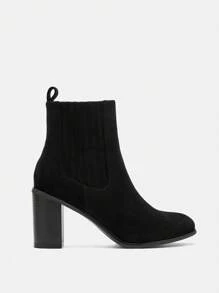 CUCCOO BIZCHIC Botines de tobillo versátiles de tacón alto con cremallera lateral de unicolor de moda para mujer, Día de San Valentín - Negro - Ver 2