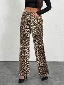 EURMUSE Gerade Jeans mit niedrigem Bund, Schlitz am Saum, einfach modisch für den täglichen Lässig Stil