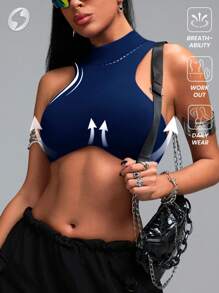 Innovista Curved Hem Sports Bra,Push Up Bra,Workout Tank Tops,Gym Workout & Daily Casual , Running, Cycling, Yoga,Festival - Navy Blue - View 1