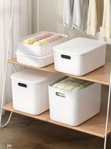 1 个带盖白色塑料收纳盒，用于存放和整理衣物、玩具、零食、饮料、娃娃等，可堆叠收纳篮收纳盒，具有防尘防潮功能，多种尺寸可供选择，非常适合卧室、客厅、书房、宿舍、衣柜，让您的家更整洁 - 白色 - 查看 5