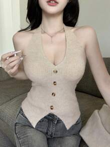 DAZY Set de 2 chaquetas de punto sin mangas de unicolor para mujer, ropa de otoño