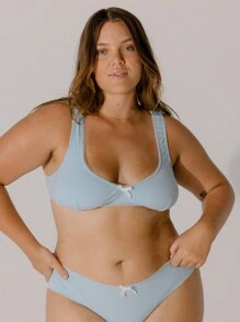 Aralina Curve Soft Blue Contrast Scallop Trim Rib Lingerie Bralette Set