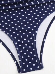 SHEIN Swim 2 piezas Conjunto de Bikini de cintura alta con control de abdomen, estilo vintage elegante con lunares, color azul para verano