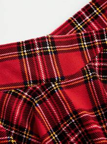 SHEIN Girlism Tween Girl Casual Simple Comfortable Plaid Criss-Cross Waist A-Line Skirt For Christmas