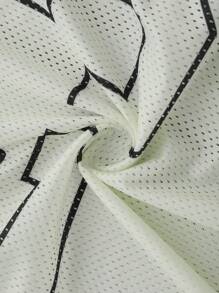 Manfinity Campus Court 男士运动学院 INS 篮球球衣网眼面料超大 23 号印花长袖纽扣领二合一米色网球 Polo 衫、平纹针织衬衫、纽扣式网球 Polo 衫、23 号衬衫、号码衬衫、衬衫 Y2k，适合秋季 - 彩色 - 查看 4