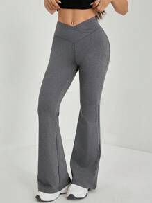 SHEIN PETITE Simple Solid Color Wrap High Waist Flared Pants