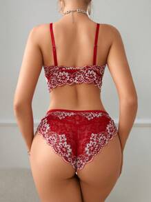 2pcs Women Lace Sexy Lingerie Set - Red - View 2
