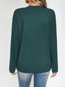 SHEIN LUNE Casual Simple 2025 Happy New Year Graphic Round Neck Long Sleeve Loose Women T-Shirt, Suitable For Spring And Autumn - Green - View 3
