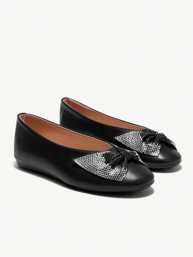 CUCCOO CHICEST Women's Fashion Elegant Black Bowknot Round Toe Flat Shoes, Cute Bridal Bridesmaid Wedding Party Dating Celebration Christmas New Year Valentine's Day Comfortable Footwear Valentines