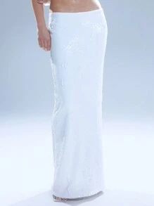 MUSERA Spódnica maxi z niskim stanem i cekinami Urodziny Elegancka Wiosna Lato Seksowna
