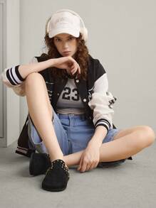 Solecia 女士纯色一脚蹬平底鞋，夏季休闲时尚防滑乐福鞋万圣节圣诞节秋季 - 黑色 - 查看 10