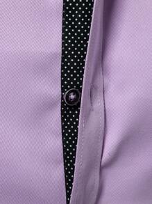 Calvornis 男士拼布前扣休闲长袖衬衫，秋季 - 淡紫色 - 查看 5