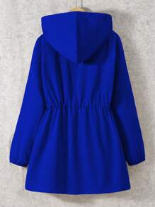 SHEIN Teen Girls' Solid Color Long Sleeve Drawstring Waist Casual Hooded Loose Jacket, Autumn