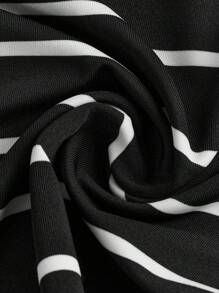 SHEIN Tween 女童休闲优雅单肩条纹 T 恤，春/夏/秋/冬 - 黑與白 - 查看 3