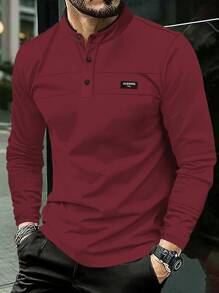 Manfinity Homme Men's Casual Contrast Trim Letter Print Polo Shirt, Autumn