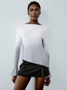 Chiquease Ombre Pattern Boat Neck Sweater Top With Flare Sleeve , Pullover Fall Winter - Multicolor - View 1