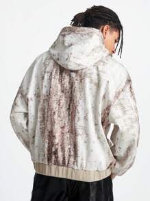 Manfinity VCAY Men's Loose Fit Digital Print Hooded Knit Sweatshirt, For Fall Winter - Khaki - View 2