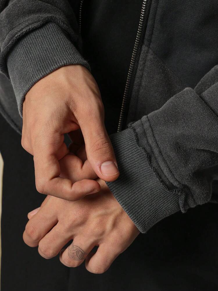 SUMWON Full Zip Oversized Hoodie Streetwear Loose Fit Winter Fall Casual Athletic Gym Workout Loungewear Raw Edge Washed Fleece Sweatshirt - Grey - View 6