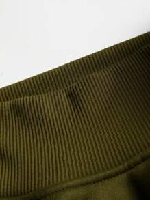 Manfinity Homme Men's Solid Color Stand Collar Long Sleeve Casual Pullover Sweatshirt - Army Green - View 5