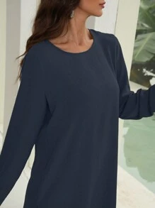 Mulvari Conjunto casual de 2 piezas con top de manga larga de cuello redondo y pantalones de unicolor para mujer
