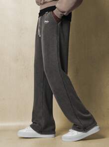 SUMWON Flared Wide Leg Sweatpants With Drawstring Waist Fall Winter Lounge Athletic Fleece Pants Casual Street Style Oversize Comfort Fit Athleisure Bottom - Grey - View 1