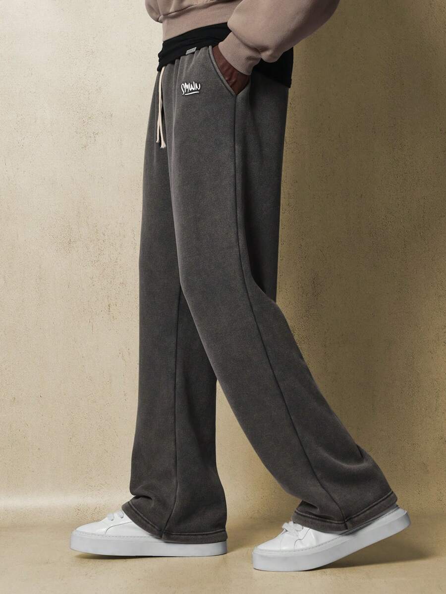 SUMWON Flared Wide Leg Sweatpants With Drawstring Waist Fall Winter Lounge Athletic Fleece Pants Casual Street Style Oversize Comfort Fit Athleisure Bottom - Grey - View 1