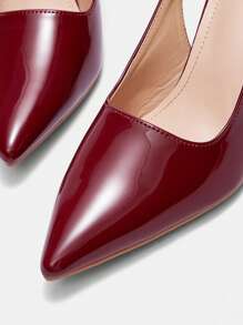 CUCCOO BIZCHIC Women's Fashion Wine Red Strap Side Buckle Pointed Toe Pu Leather Thick Heel Commuter Party Casual Shoes Valentine's Day For Christmas - Burgundy - View 7