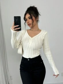 Chiquease Jersey de punto grueso ajustado, versátil para el uso diario, para mujer