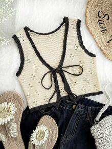 Soleia 大码女士度假、返校、秋装 - 拼色宽松针织毛衣背心 - 彩色 - 查看 1