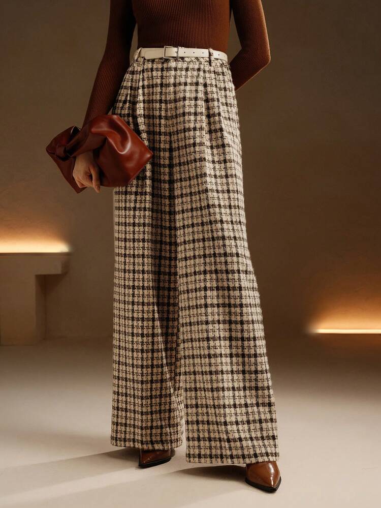 Women's Vintage Commuter French Elegant Plaid Wide-Leg Suit Pants, New Years & Christmas