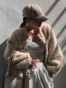 DAZY 女士蓬松柔软开衫，宽松版型，秋季女装 - 杏色 - 查看 3