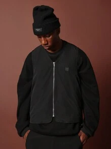 SUMWON Cozy Winter Vest Sleeveless Varsity Bomber Casual Sports Layer With Metal Zipper And Patch Label For Cold Weather Training Street Style - Black - View 1