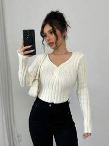 Chiquease Jersey de punto grueso ajustado, versátil para el uso diario, para mujer