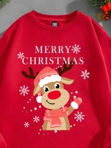 Manfinity Homme Manfinity Christmas Snowflake & Reindeer Family Print Crew Neck Standard Fit Casual Pullover Sweatshirt, Red - Red - View 3