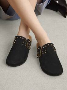 Solecia 女士纯色一脚蹬平底鞋，夏季休闲时尚防滑乐福鞋万圣节圣诞节秋季 - 黑色 - 查看 5