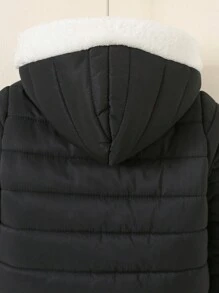 SHEIN 1 件婴儿男童/女童休闲可爱日常柔软保暖蓝色连帽绗缝外套，适合外出、上学、日常聚会、秋冬季 - 藏蓝色 - 查看 4