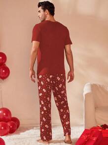 CoupledUp Valentine's Day Men's Pajama Set Short Sleeve Top & Long Pants - Red - View 2