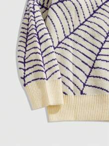 ROMWE MEN Street Life 男士蜘蛛图案圆领长袖休闲套头针织毛衣，秋冬 - 杏色 - 查看 4