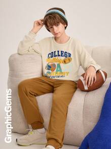 2pcs/Set Tween Boys Round Neck Long Sleeve Letter Print Casual Top And Pants Set - Multicolor - View 6