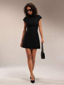Forever 21 女士立领盖袖黑色商务/通勤迷你连衣裙 - 黑色 - 查看 3