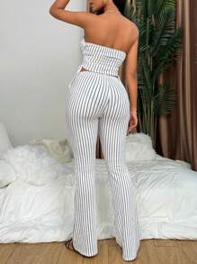 SHEIN PETITE 女士性感修身无袖条纹短款上衣 + 高腰瘦身裤套装 - 彩色 - 查看 2