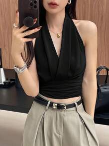 DAZY Sexy Backless Women Draped Neck Sleeveless Tank Top,Halter Top
