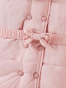 Abrigo acolchado negro con cuello esponjoso y cinturón con moño para niñas jóvenes - Rosa - Ver 4