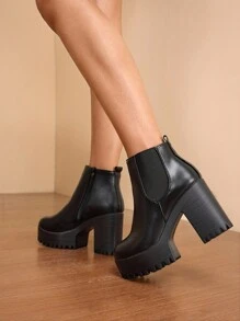 Daringsoles Botines de mujer de plataforma impermeable con cierre de cremallera, tacón ancho, apropiados para primavera y otoño