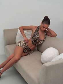 Aloruh 性感豹纹亮片派对礼服，适合夜店，音乐节，舞会，派对 - 棕色 - 查看 5