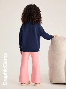 2pcs/Set Young Girl Round Neck Long Sleeve Letter Print Casual Top And Pants Set
